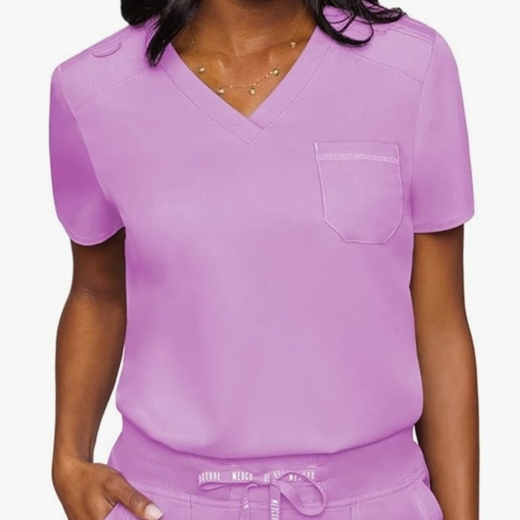 Med Couture Tops - MedCouture NWT Lilac V Neck Scrub Top with Stretchy Rib Knit Shoulders XL